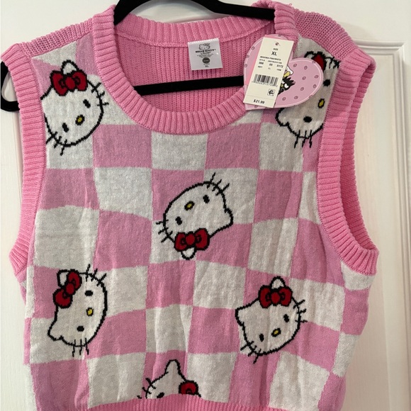 Hello Kitty Sanrio Pink Checkered Sweater Vest XL - Picture 1 of 3